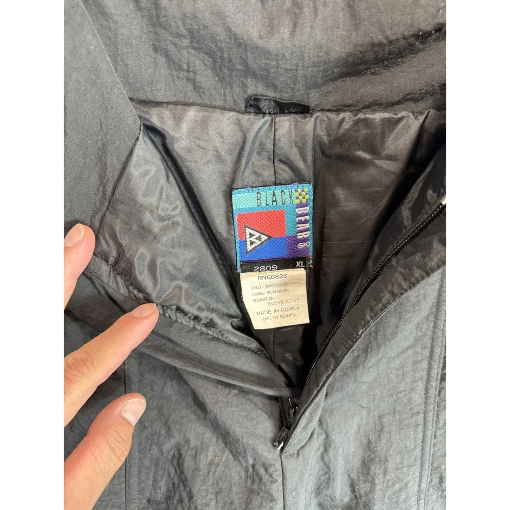 Vintage Black Bear Ski Pants Mens XL Black Nylon Insulated Snow Winter 90s Korea